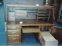Amish Custom Made Oak Computer Rolltop with Printer Drawer