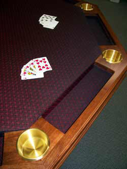 Locally Amish Custom Made Poker Table with Brass Cup Holders and Suited Fabric Chip Trays