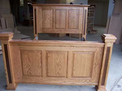 Amish Made Oak Inlaid Bed with Slant