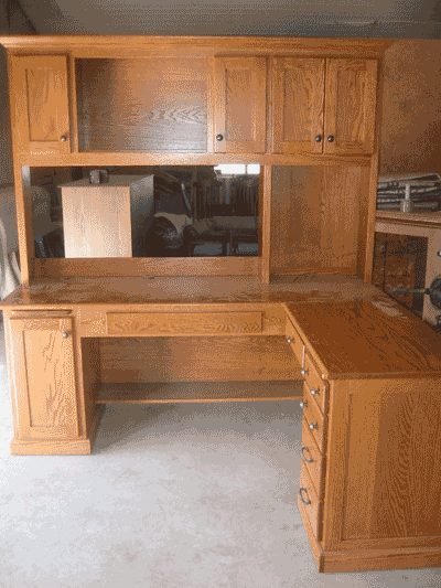 Amish Custom Made L Shaped Desk Unit With Lights