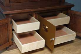 Locally Amish Custom Made Gun Cabinet Safe Close Up of Drawers with Safe Door Open