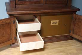 Locally Amish Custom Made Gun Cabinet Safe Close Up of Drawers and Safe