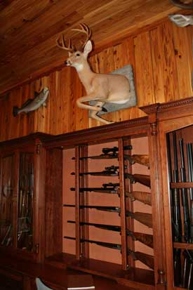 Locally Amish Custom Made Gun Cabinet Wall Unit Close Up of Center Gun Rack